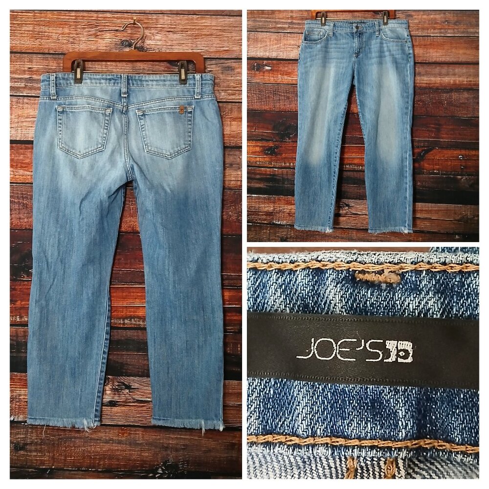 Joe's Jeans Size 29 Relaxed Raw Hem Crop Mid Rise Blue Denim